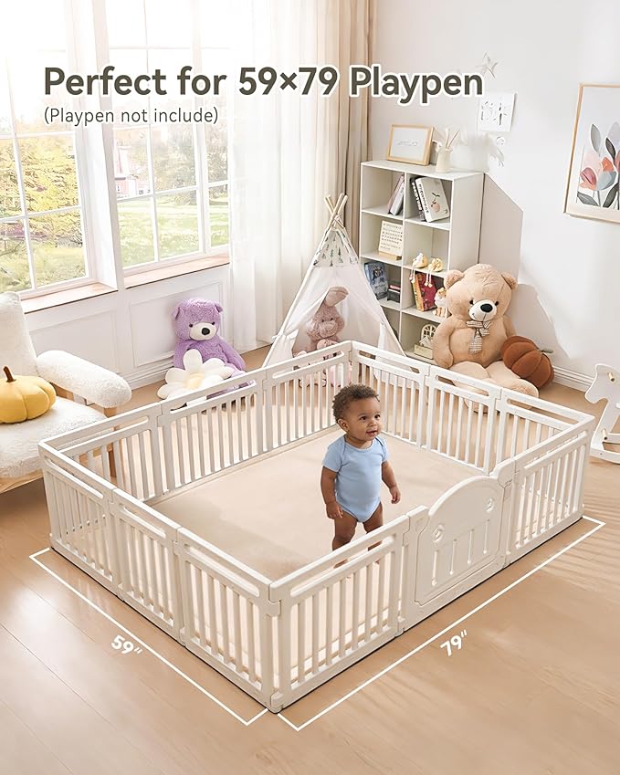 Baby Play Mat for Floor, 1.2" Thick Extra Large Memory Foam 59"×79" Playpen Mat for Kids, Infants, Toddlers - Soft Baby Crawling Mat for Tummy Time, Sitting with Non-Slip Bottom, Beige