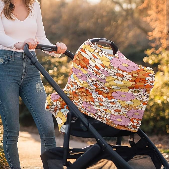 Colorful Hippie Infant Stroller Cover Multi-Purpose Durable Stroller Canopy Covers Windproof Car Seat Canopy Cover Dust Cover Privacy Protection Breastfeeding Shawl