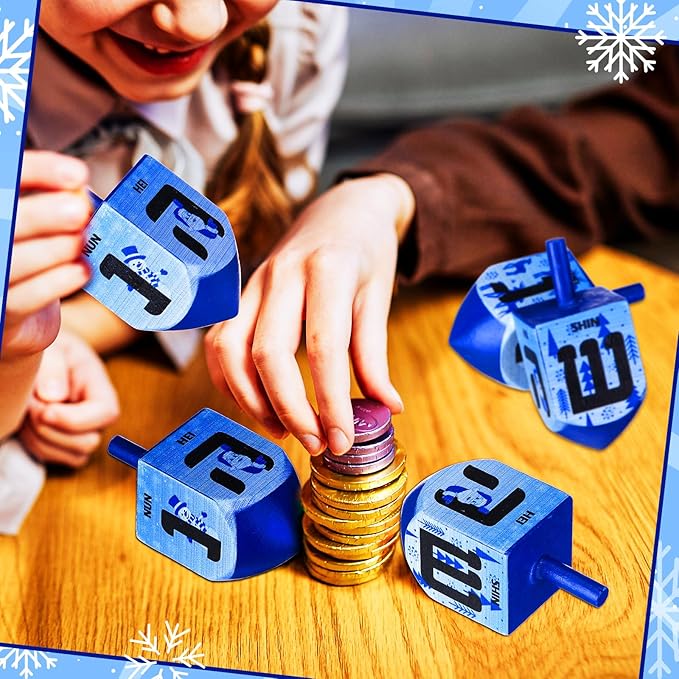 Wonderjune 2 Pcs Hanukkah Dreidels Extra Large Wooden Dreidel for Hanukkah Decoration with English Transliteration, Forever Spinning Tops Party Favors(Snowman)
