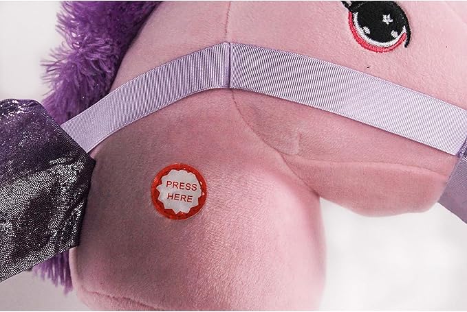 Ponyland: Music Stick Animal - Pink Unicorn - Music Button, Sturdy Two-Piece Stick W/Colorful Soft Plush Animal Head, Pretend Play Toy, Kids Ages 3+