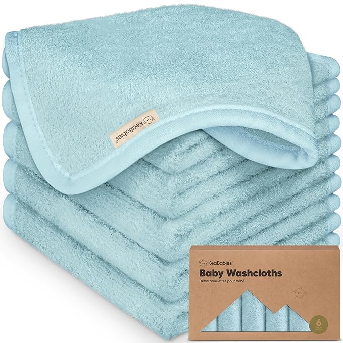 6-Pack Baby Washcloths – Soft Absorbent Viscose from Bamboo Washcloths for Face, Body, Baby Towels for Newborn, Kids, Toddlers, Infant, Gentle on Sensitive Skin, 10x10 Reusable Face Towels (Sky)