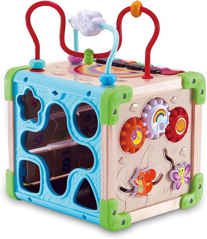 VTech Interactive Wooden Play Cube - Interactive Play Cube with FSC® Certified Wood - with Various Elements, Songs and Music - for Children Aged 12-36 Months