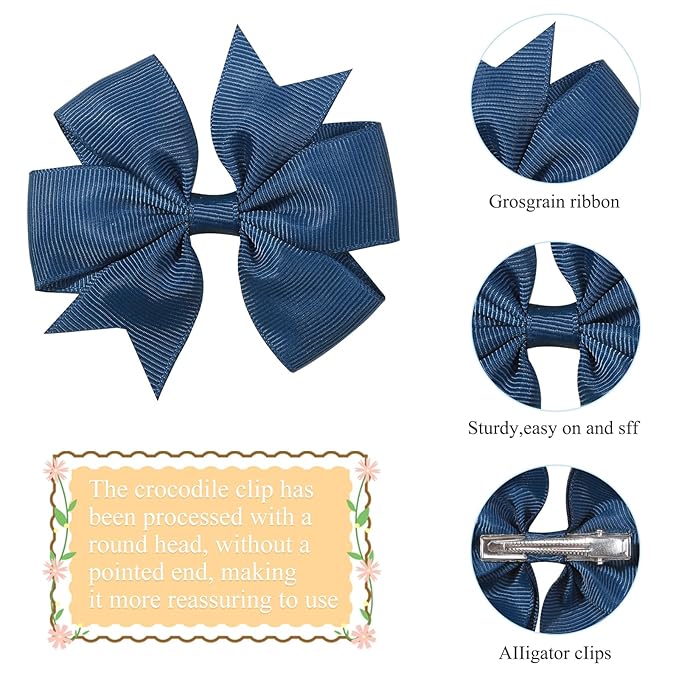 Choicbaby 3 Inches Hair Bows for Girls Navy Blue Grosgrain Ribbon Pinwheel Hair Bows Clips Toddler Hair Clips for Birthday Baby Shower Gifts 6 Pack Photo Props