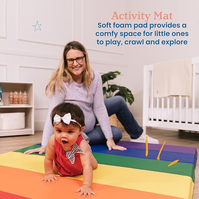 ECR4Kids SoftZone 6-Section Rainbow Runway Activity Mat, Folding Playmat, Assorted