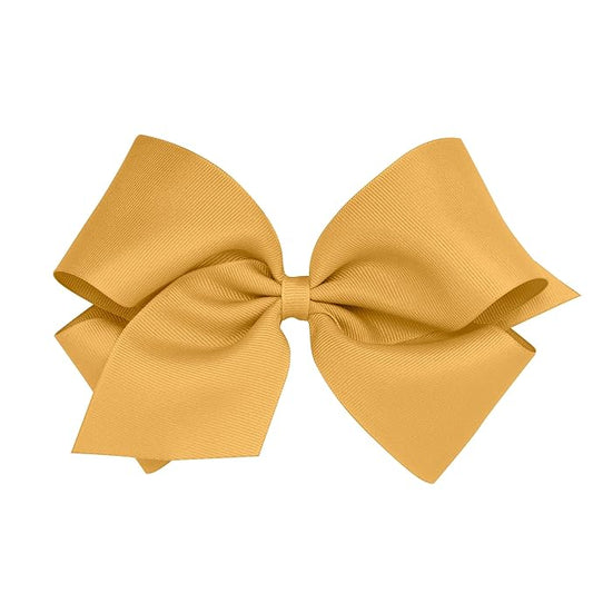 Wee Ones Girls' Classic Grosgrain Hair Bows with Plain Wrap Center, No-Slip Hair Clip, Handmade, Old Gold, King