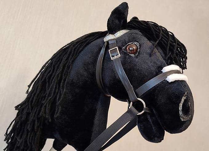Black Friesian Hobby Horse on a Stick with Bridle for Children 4-10 Years