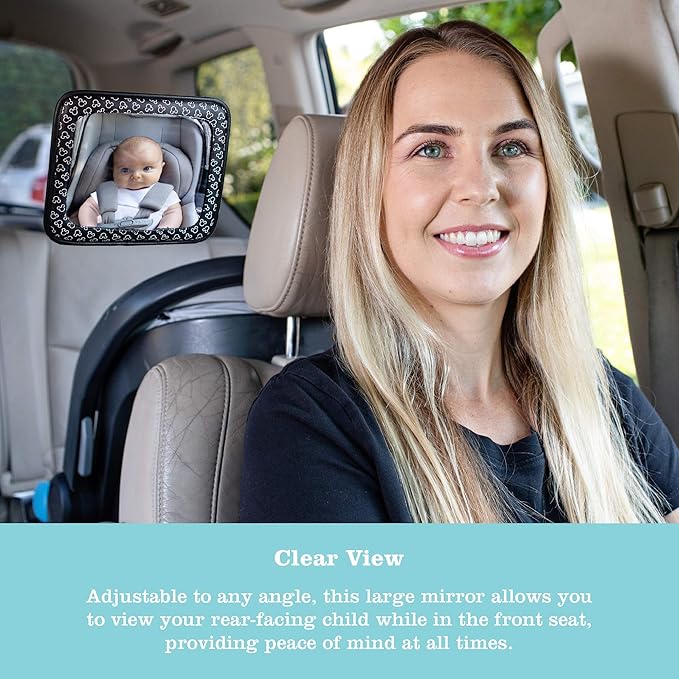 Disney Baby by J.L. Childress Rear View Baby Car Seat Mirror - Rear Facing Infant, Toddler, or Child, Travel Essentials, Shatterproof & Extra Clear, Adjustable, Universal Fit - Mickey Mouse