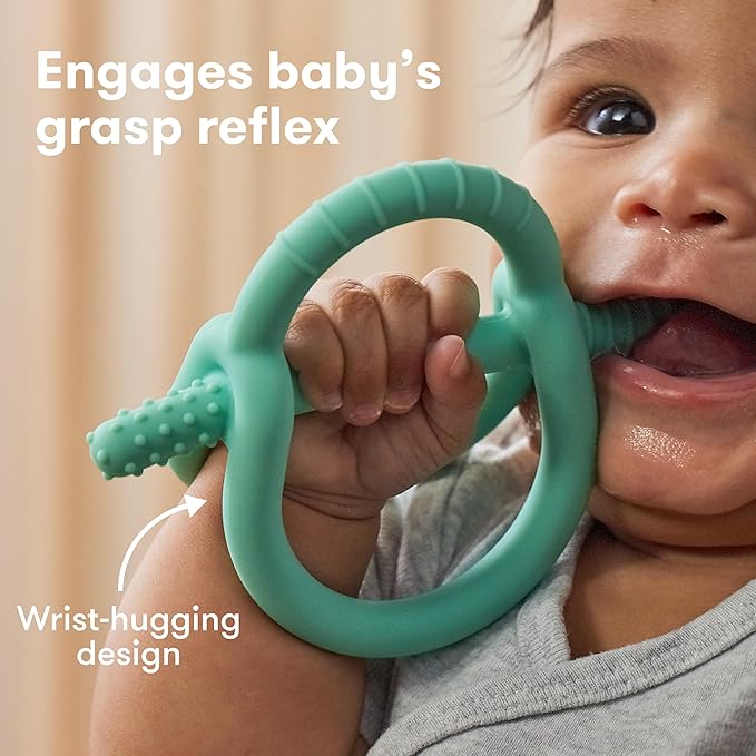 Frida Baby Push Pop Feeder, Baby Fruit Feeder + Get-A-Grip Teether Teething Toy | 100% Food-Grade Silicone Food Pacifier & Teether Toy for Baby 0-6, 12, 18 Months Infant, (Teal)