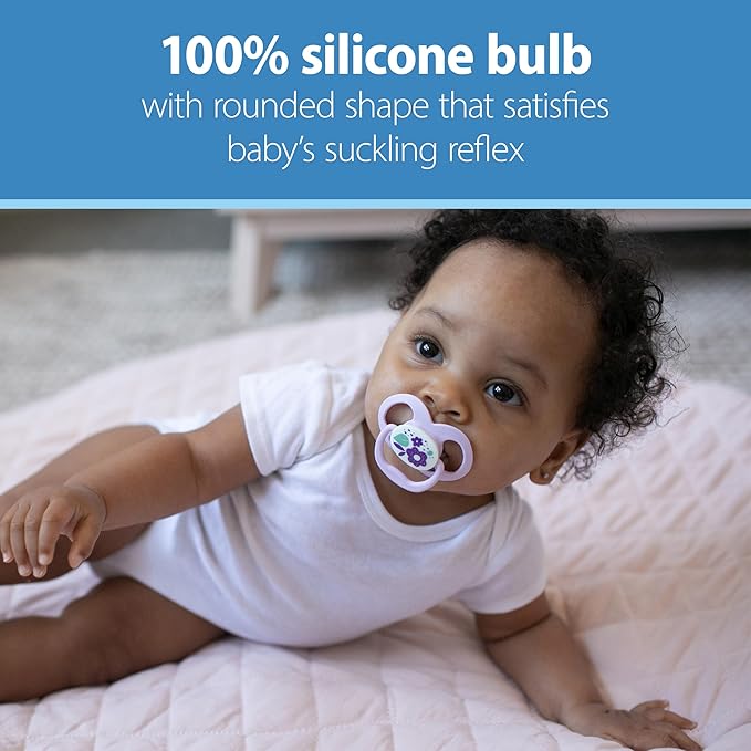 Dr. Brown's Advantage Baby Pacifier, Fully Symmetrical Soother with Soft Silicone Bulb, Glow-in-The-Dark Blue Nature-Purple Nature, 6-18m, BPA-Free, 6-Pack