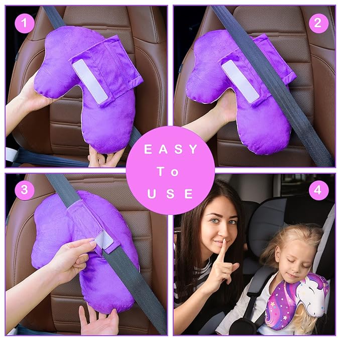 FIODAY Seat Belt Cover Pad for Kids Unicorn Seatbelt Pillow Soft Seat Belt Cover Car Pillow Toddler Travel Seat Strap Pad Neck Support for Girls Boys, Deep Purple