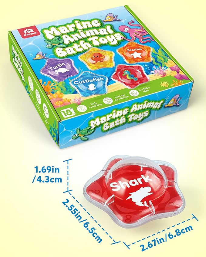 Coogam Floating Baby Bath Toy with Marine Animal, 12pcs Water Pool Beach Shower Toys Learning Activities, Montessori Educational Bath Time Toy Gift for Preschool 2 3 45 Years Old Kids