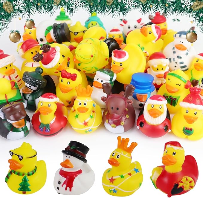 36Pcs Christmas Rubber Ducks in Bulk, 2 Inch Mini Christmas Ducks Bath Toys for Kids Boys Girls, Holiday Rubber Ducks for Jeep Ducking, Xmas Party Favors Decorations Stocking Stuffers Gifts