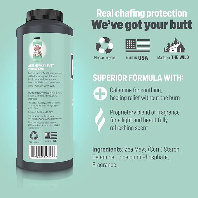 Anti Monkey Butt Baby Powder with Calamine,Talc-Free Diaper Rash & Anti-Chafing Relief,Cornstarch Formula for Itch & Moisture Protection,Hypoallergenic,8 oz,(Pack of 24)