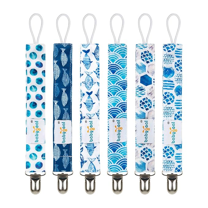 babygoal Baby Ocean Blue Pacifier Clips, 6 Pack Pacifier Holder Clip for Girls and Boys Fits for Most Pacifiers and Binkies