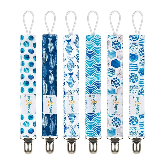 babygoal Baby Ocean Blue Pacifier Clips, 6 Pack Pacifier Holder Clip for Girls and Boys Fits for Most Pacifiers and Binkies