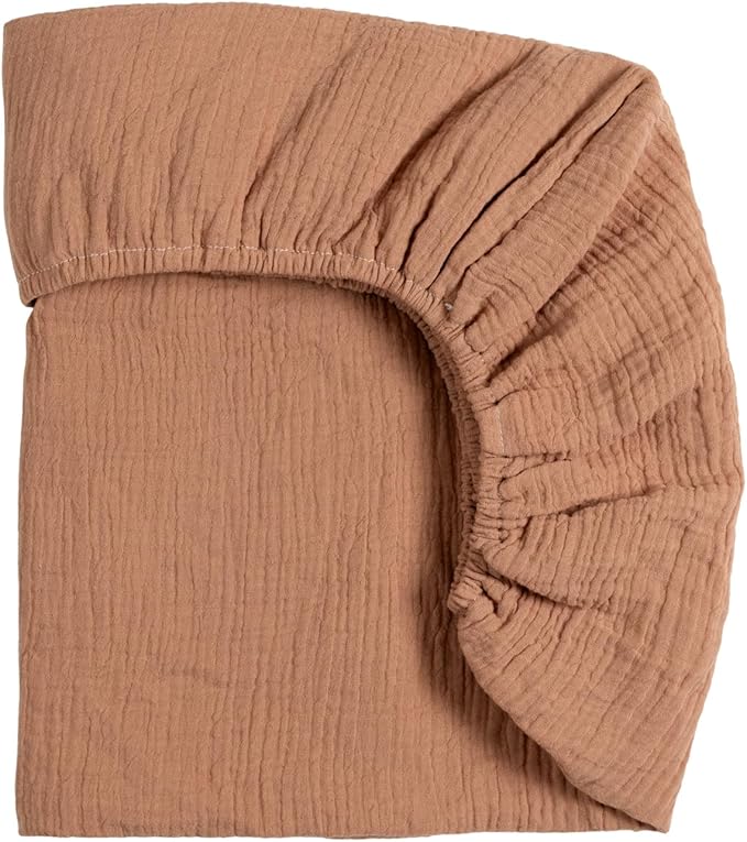 Meracorallo Muslin Mini Crib Sheet, Pack n Play Fitted Sheet, Soft and Breathable Pack and Play Playard Mattress Sheet for Baby Boys and Girls (Camel)
