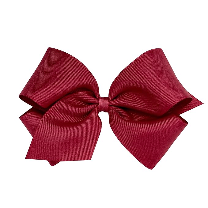 Wee Ones Girls' Classic Grosgrain Hair Bows with Plain Wrap Center, No-Slip Hair Clip, Handmade, Cranberry, King