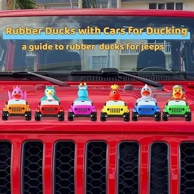ANGGIKO 3.5 Inch Red Car Toy Match Most 2 in Rubber Ducks, Ducks for Jeeps, Vehicle Toys for Car Dashboard Decorations Accessory Rubber Duck Collection, Easter Basket Stuffers for Kids Party Favors