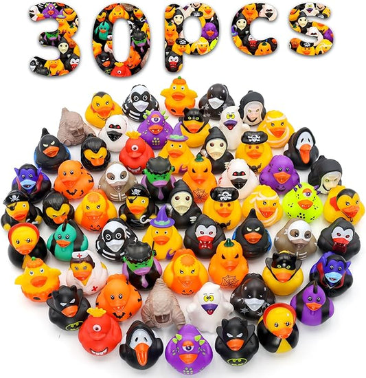 30 Pack Halloween Rubber Ducks-2.3 Inch Bulk Floater Ducks for Ducking Assortment Rubber Duckies for Kids Baby Bath Toys,Birthday Gifts Party Favors Summer Beach Pool Activity Toys