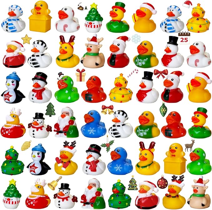 48PCS Christmas Rubber Ducks in Bulk Mini Rubber Ducks for Jeeps Christmas Ducks Basket Stuffers Christmas Ducks for Kids Baby Bath Toys Christmas Party