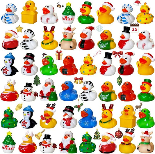 48PCS Christmas Rubber Ducks in Bulk Mini Rubber Ducks for Jeeps Christmas Ducks Basket Stuffers Christmas Ducks for Kids Baby Bath Toys Christmas Party