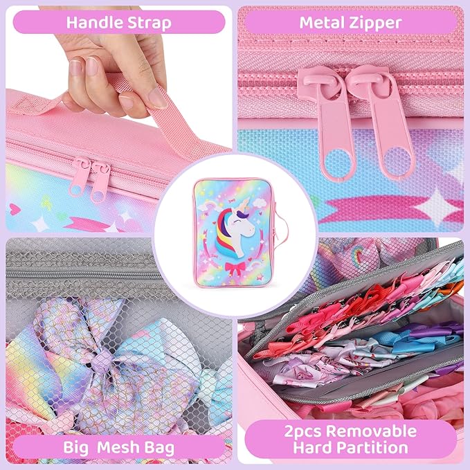Bow Organizer for Girls, Bows Holder for Girls Hair, Pink Unicorn Bow Case Organizer for Toddler Baby Girl Hair Accessories for Claw Clip (Unicorn)