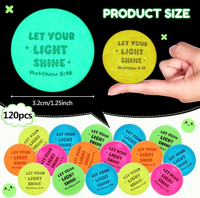 Seenelling 60 Pcs Christian Glow in the Dark Bouncy Balls Easter Jesus Bible Verse Rubber High Bouncing Balls Christian Party Favor Religious Classroom Gifts (Bible, Mix Color)