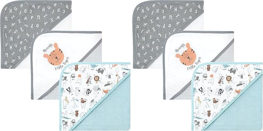 Hudson Baby Unisex Baby Cotton Rich Hooded Towels, Alphabet, One Size (Pack of 2)