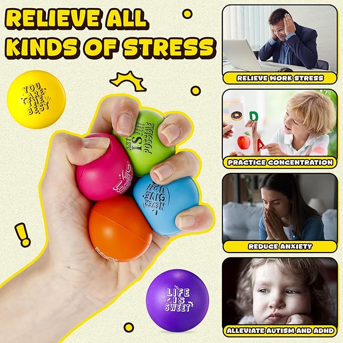 Leyndo 200 Pcs Stress Balls for Adults & Kids Bulk Motivational Quotes Stress Relief Colorful Foam Squeeze Balls Relief at Work/School/Home, Perfect Party Favors, Light