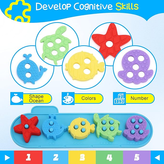 Silicone Blocks for Toddlers Aged 1-3 2-4, Montessori Toys for 1 Year Old Boy Girl Gifts, Sorting & Stacking Toy Soft Textured Educational Learning Toddler Baby Toys