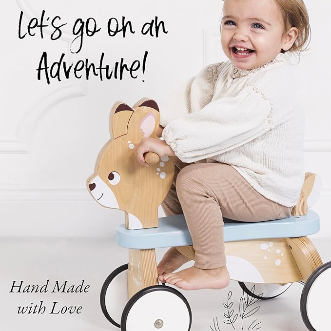Le Toy Van - Petilou Wooden Ride On Deer Push Along Toy for Toddlers | Suitable for Boy Or Girl 1 Year Old +, Small
