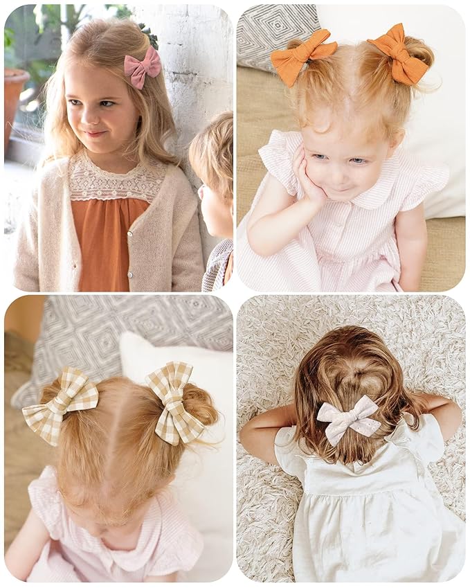 doboi 20PCS 3.6 Inches Baby Girls Linen Hair Bows Clips 10 Colors Fully Lined Hair Barrettes Accessories for Babies Infant Toddlers Kids in Pairs