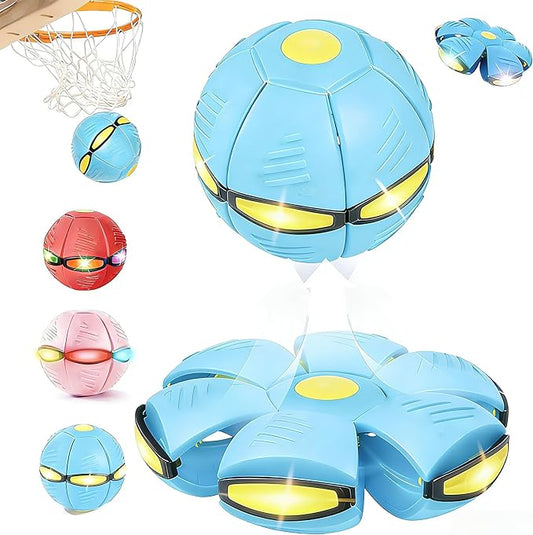 Magic Bouncing Ball with 6 LED Lights, 2-in-1 Flying Saucer Ball, Pop-Up Transform, Explosion-Proof,Gift Pack, Interactive Toy for Indoor & Outdoor Parent-Child Sports