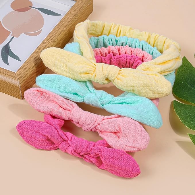 XIMA Baby Girl Headbands, Cotton Rabbit Ears Hairbands for Newbron Infants Toddlers, Removable Rabbit Ear Bows Baby Hair Accessories, Pastel colors Pack of 8