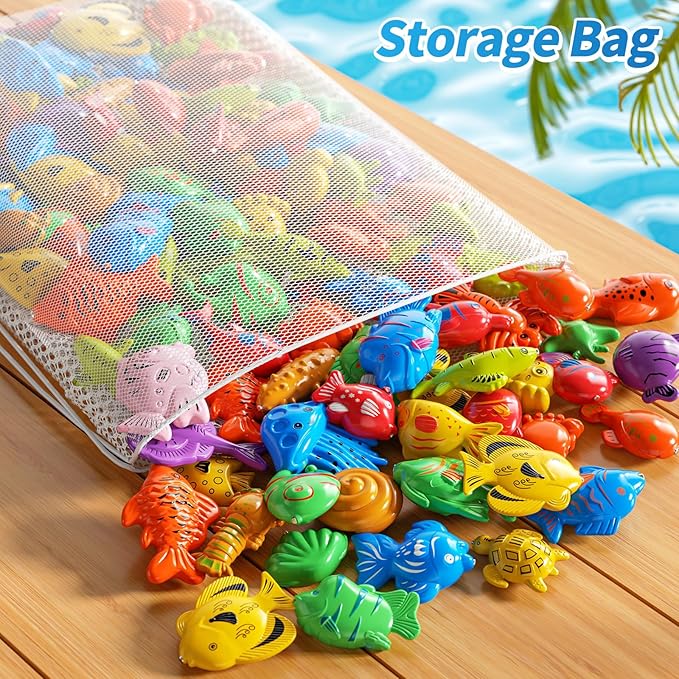 PEADUCK Magnetic Fishing Toys Game Pool Toys Set for Kids 3-5, Water Table Bathtub Toys with Pole Rod Net Plastic Floating Fish, Outdoor Toys for Kids Boys Girls Age 3 4 5 6 7 8 Year Old