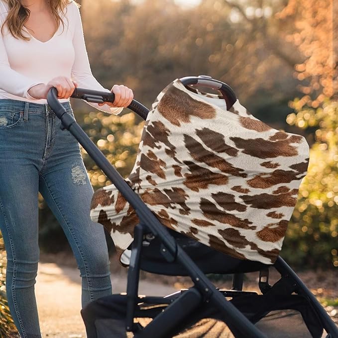 Wanyint Fashion Cow Print Infant Car Seat Cover Stretchy Nursing Scarf Car Seat Canopy Shopping Cart High Chair Cover Protect Babies Breastfeeding Mothers