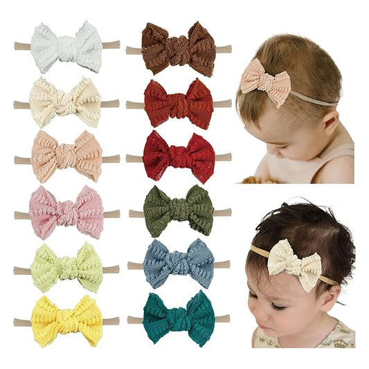 Baby Girl Knitting Hair Bow Headband Nylon Elastic Hair Bands 12Pcs Fall WInter Hair Accessories for Newborn Toddlers (knitted 12pcs)