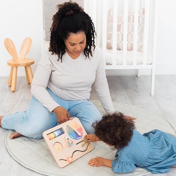 Pearhead Busy Board for Toddlers – FSC-Certified Wooden Montessori Sensory Travel Toy with Built-in Stand, Develops Fine Motor Skills & Color Recognition, Boys and Girls, 1 2 3 Year Old