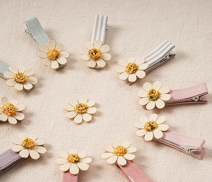 Hair Clips for Girls Women Toddler Baby,Assorted 10Pcs Spring Flower Daisy Fabric Fully Lined Small Alligator Clips Hair Accessories for Teens Child Kids with Thick Thin Hair Gifts