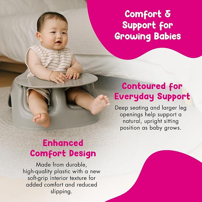Bumbo Plastic Floor Seat Lite & Tray Combo for Babies 3 to 12 Months, Breige - Lightweight Portable Baby Chair with Large Legroom and 3-Point Harness for Feeding and Play