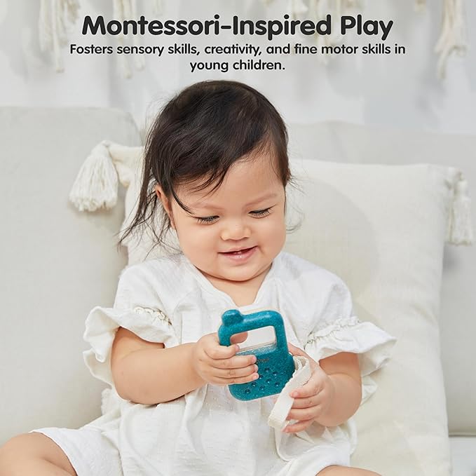 PlanToys® Wooden My First Phone Toy for Toddlers | Montessori Baby Sensory Toy with Magnifier Screen & Buttons | Pretend Play Cell Phone for Learning & Development