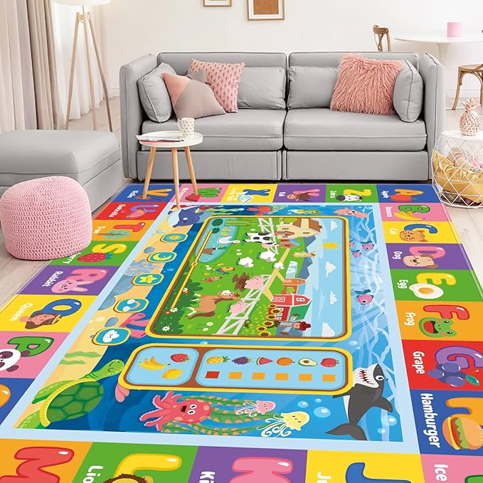 Baby Play Mat for Floor, Kids Playmat Baby Crawling Mats Educational Tummy Time Mats Soft ABC Play Mat for Babies Infants Floor Mat for Kids Learning Playing (78.7X59 INCH, Style 1)