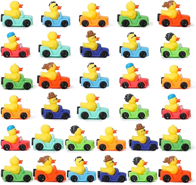 XY-WQ 32 Pack Rubber Duck for Jeeps Ducking - 3" Bulk Floater Duck for Kids - The Shape of a Vehicle - Baby Bath Toy Assortment - Party Favors, Birthdays, Bath Time, and More (8 Varieties)