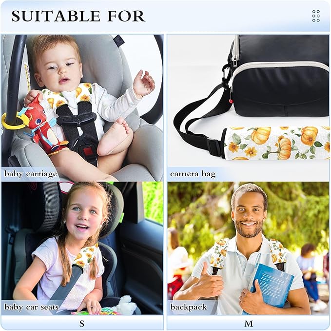 CHIFIGNO 2 Pack Orange Autumn Pumpkins Sunflowers Car Seat Belt Covers Universal Seat Belt Cushion Cover Seat Belt Shoulder Pad Protect Your Neck and Shoulder