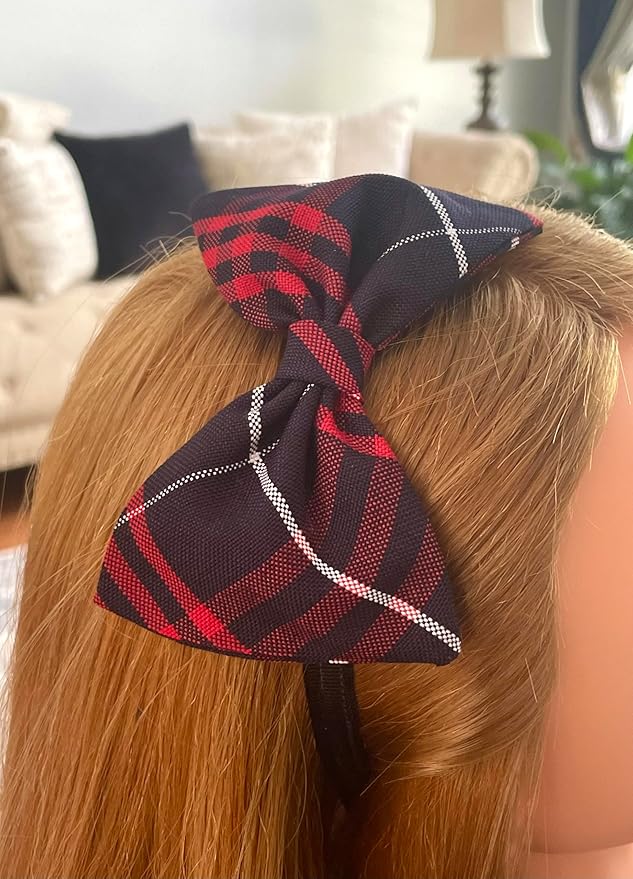 ClassExceed School Headband, Plaid bow headband, back to school, available in variety of school plaids (Plaid 36 Navy and Red plaid Plaid, Regular)