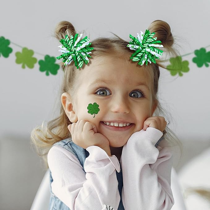 St Patricks Day Korker Hair Bow Clip 3'' Irish Green Shamrock Curly Corker Fireworks Alligator Barrette Toddler Baby Girls Kids Pattys Christmas Holiday Favor Gift Accessories