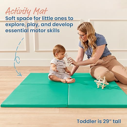 ECR4Kids SoftZone Play Patch Activity Mat Squares, Modular Playmat, Emerald, 4-Pack