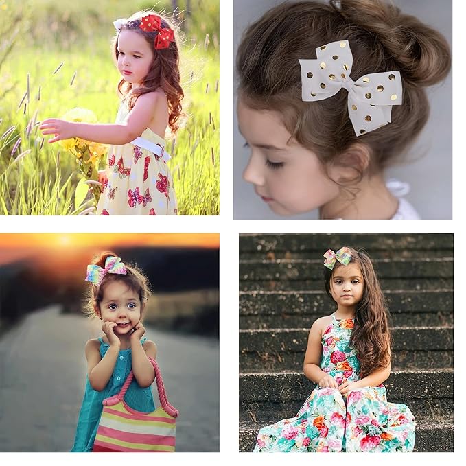 24PCS 4.5Inch Bows for Girls Boutique Grosgrain Ribbon Rainbow Hair Bow Alligator Hair Clips Pigtail Bows Unicorn Hair Clips for Baby Girls Toddler Kids Children Teens in Pairs…