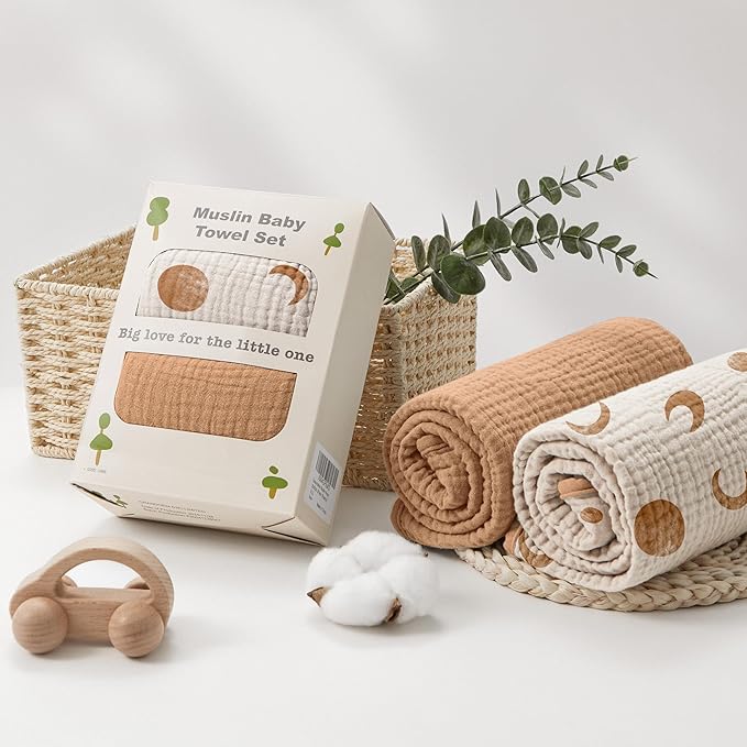 Susurration 2 Pack Thick Muslin Baby Towels, 100% Cotton Soft and Absorbent Baby Bath Hooded Towel for Newborn, Infant, Girls, Boys, Baby Essentials