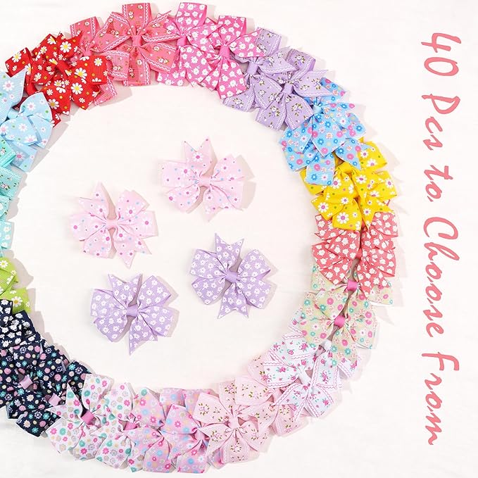 CÉLLOT 40Pcs 3 Inch Boutique Grosgrain Ribbon Pinwheel Hair Bows Alligator Clips For Girls Toddlers Accessories Teens Gifts In Pairs